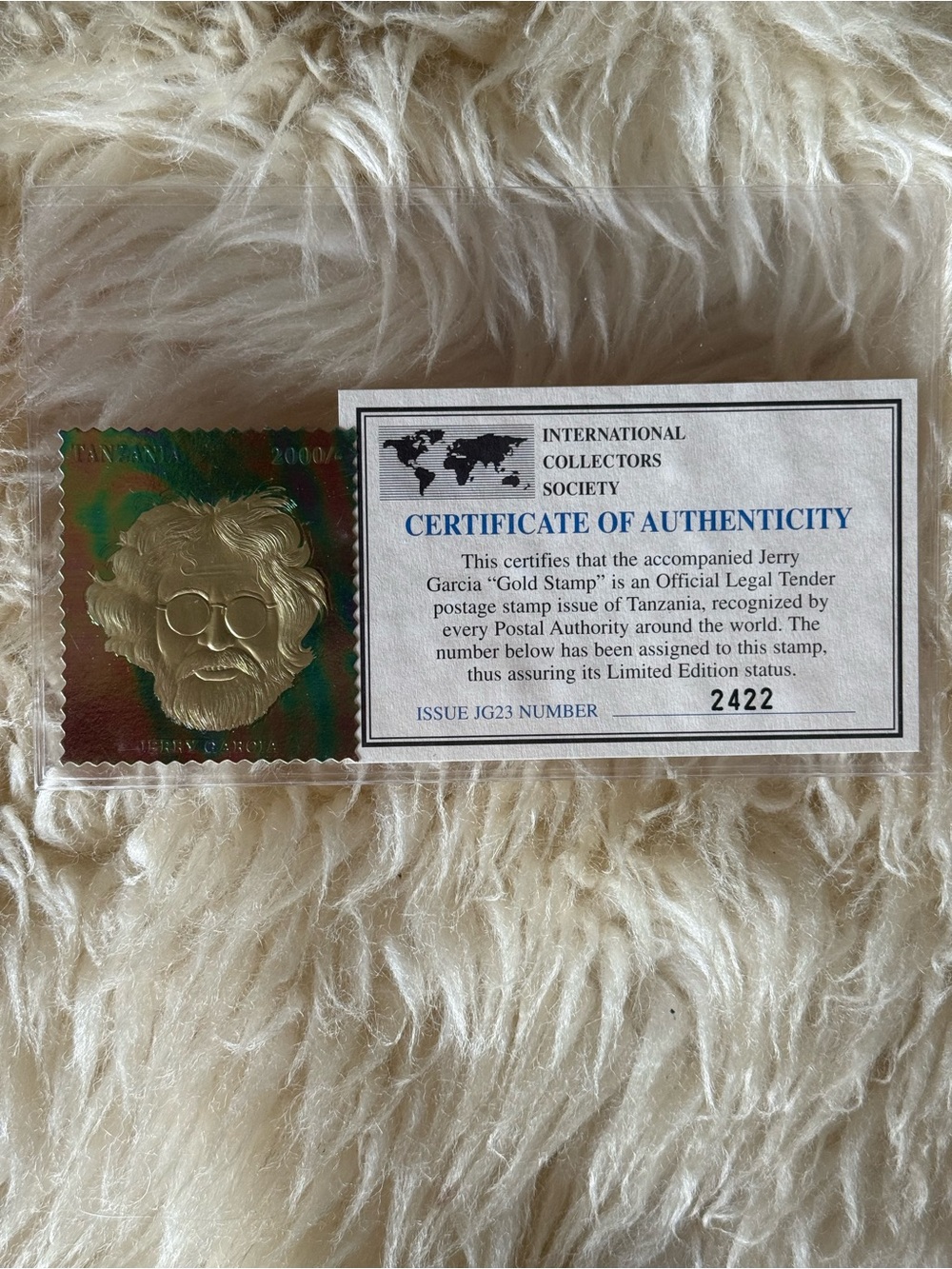 VINTAGE Jerry Garcia Holographic LARGE GOLD STAMP Postage Tanzania Grateful Dead